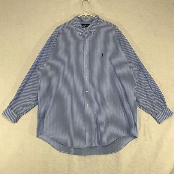 Ralph Lauren Yarmouth Shirt Size 17 1/2-34 Long Sleeve Button Front Blue Striped - Picture 1 of 10